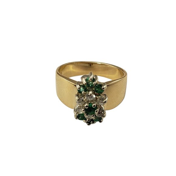 Vintage 14 Karat Yellow Gold Diamond and Natural Emerald Ring Size 6.25 #10565 - Picture 2 of 8